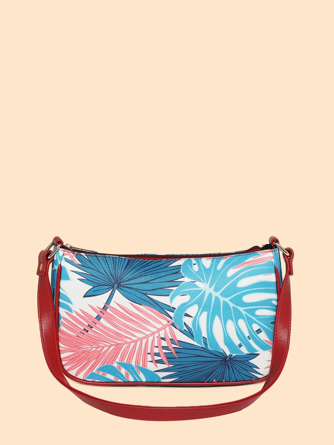 

Mast & Harbour Blue & White Floral Printed Structured Sling Bag