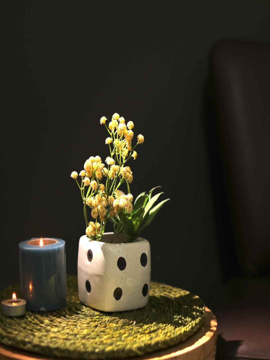 

The Decor Mart White Textured Ceramic Dice Planter