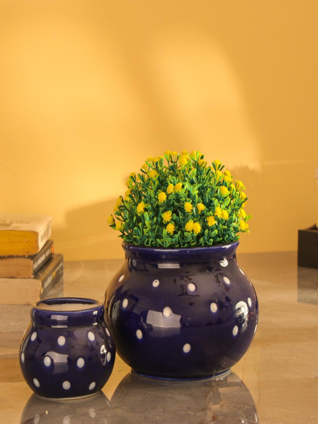 

The Decor Mart 2 Pcs Blue & White Printed Modern Ceramic Planters