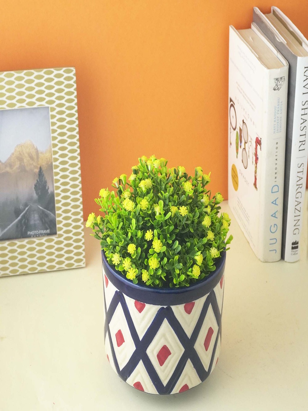 

The Decor Mart Blue Printed Ceramic Planter, White