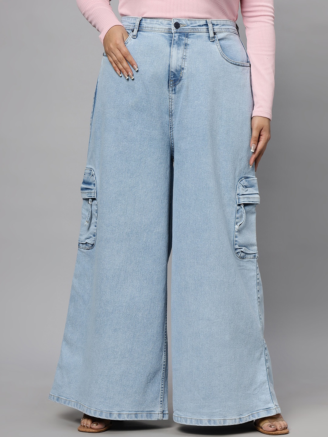 

Turning Blue Women Plus Size Extra Wide Cargo Jeans