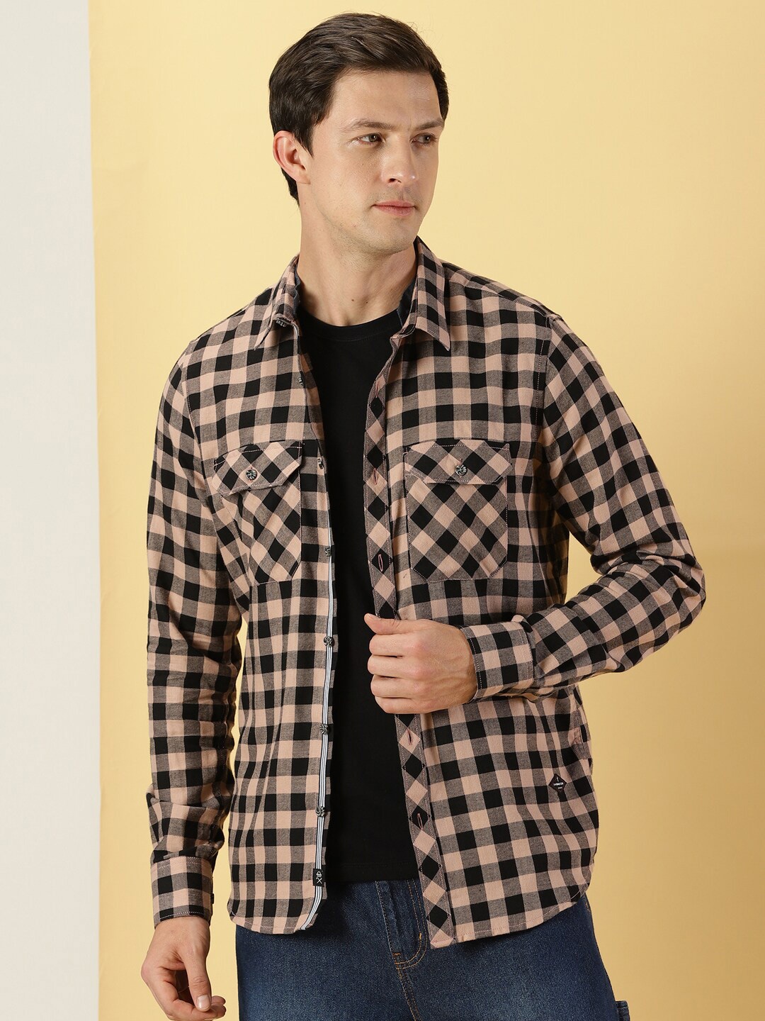 

Thomas Scott Smart Slim Fit Gingham Checked Flannel Casual Shirt, Peach