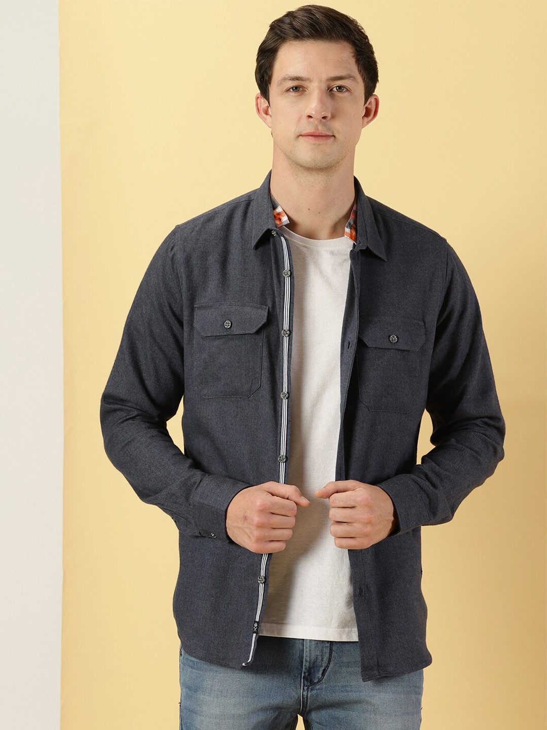 

Thomas Scott Men Smart Slim Fit Flannel Casual Shirt, Navy blue