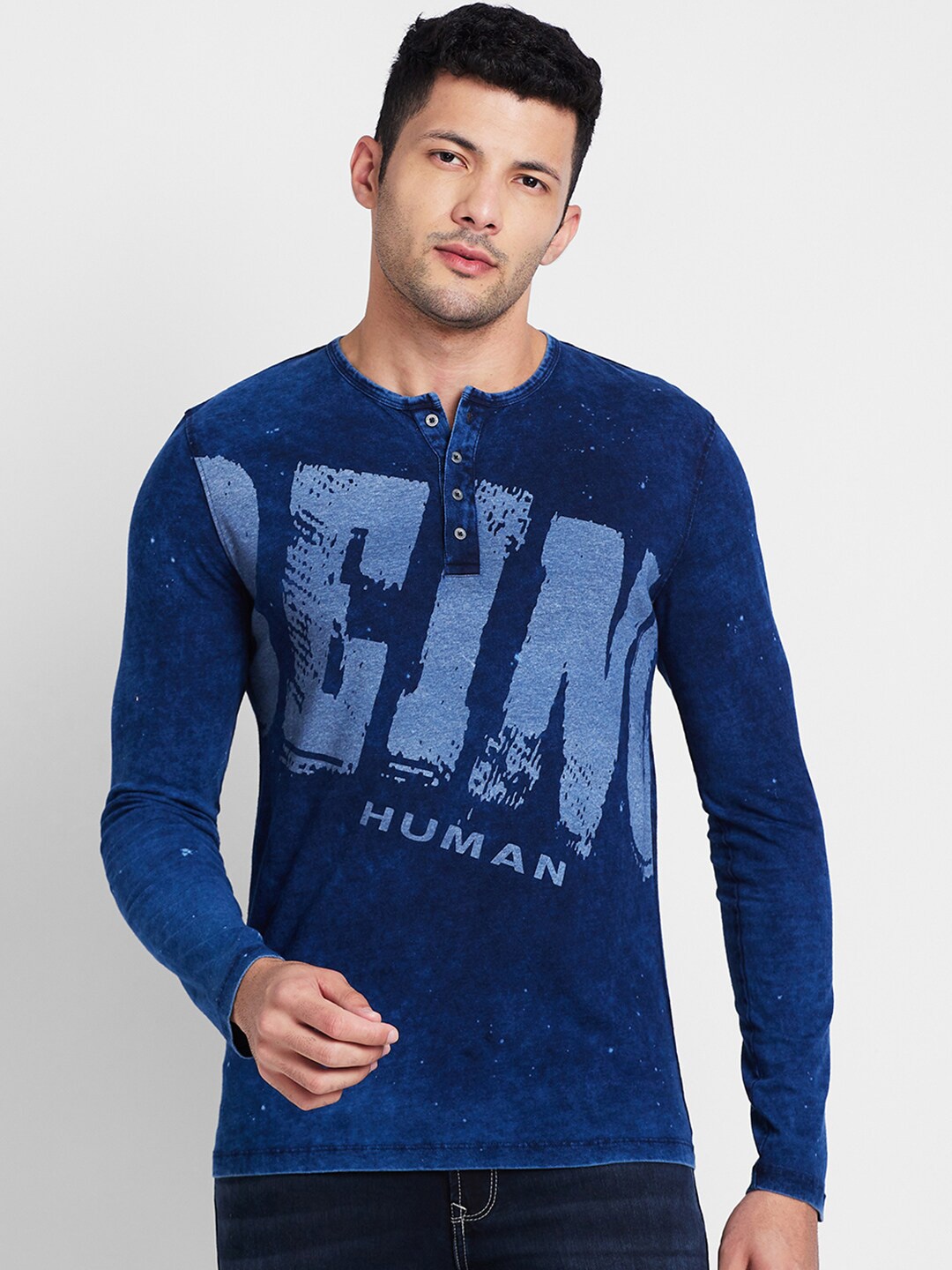

Being Human Typography Printed Cotton T-shirt, Blue