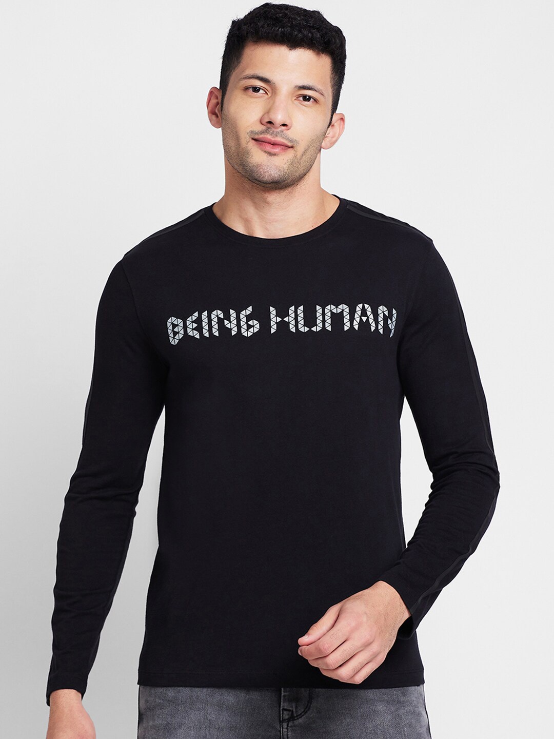 

Being Human Typography Printed Cotton T-shirt, Black