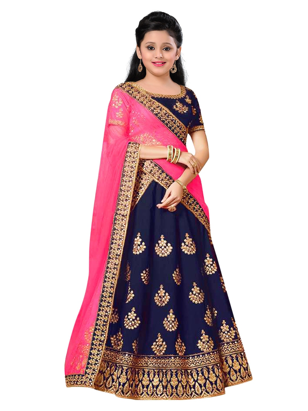 

WTWC FAB Girls Ethnic Motifs Embroidered Semi-Stitched Lehenga & Blouse With Dupatta, Blue