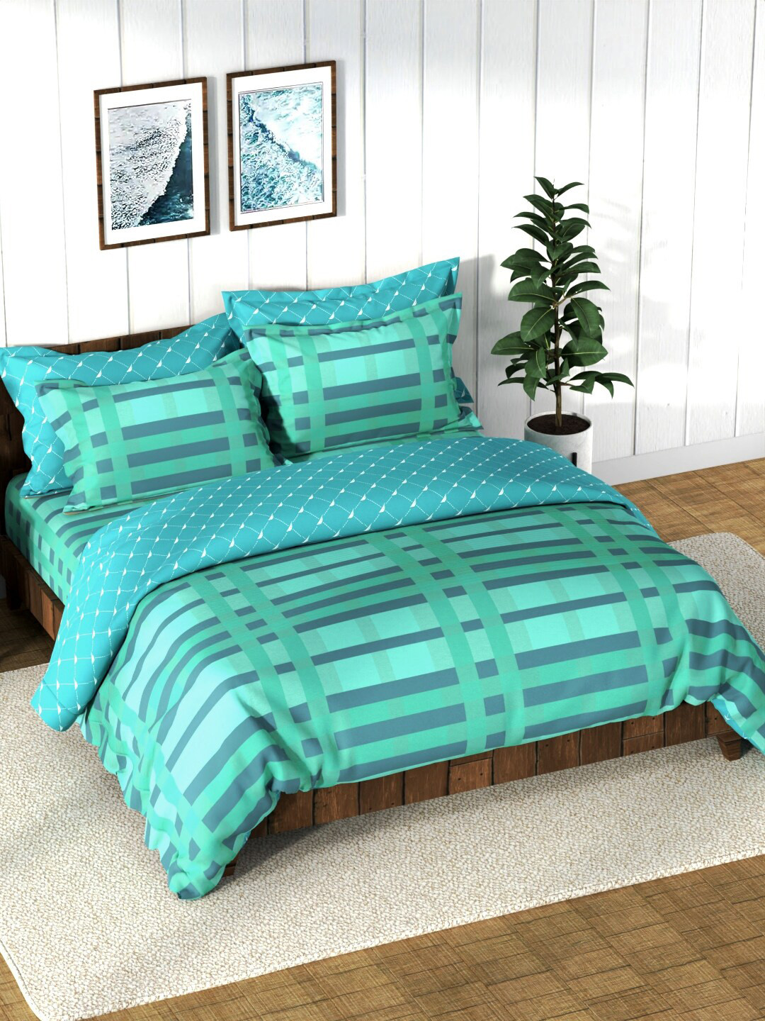 

Nautica Sea Green Geometric Printed AC Room Cotton Bedding Set