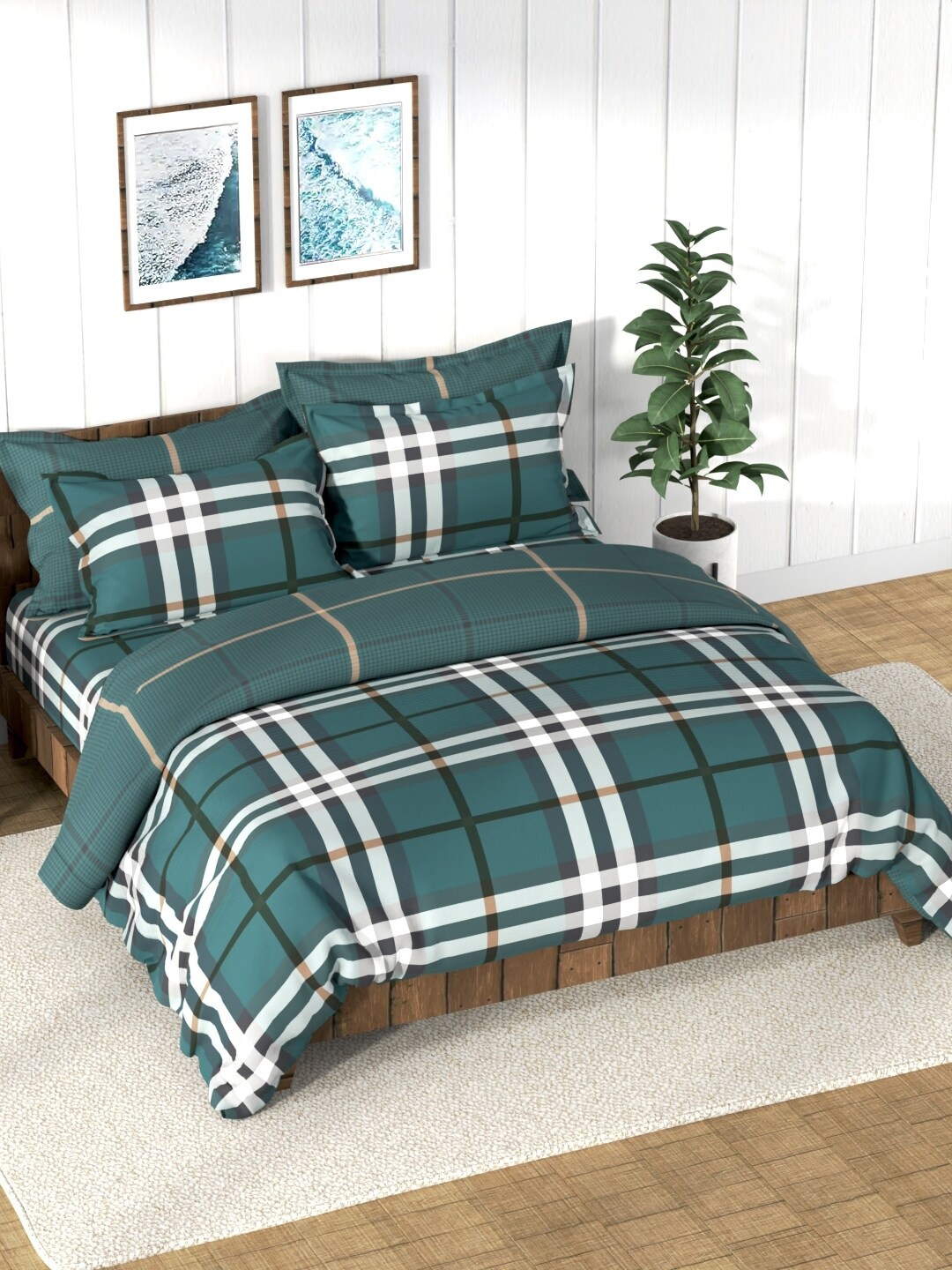 

Nautica Green Checked Printed AC Room Cotton Bedding Set