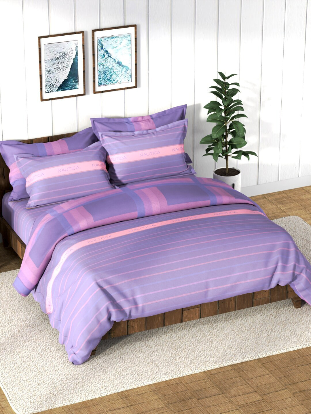 

Nautica Purple Striped Printed AC Room Cotton Bedding Set