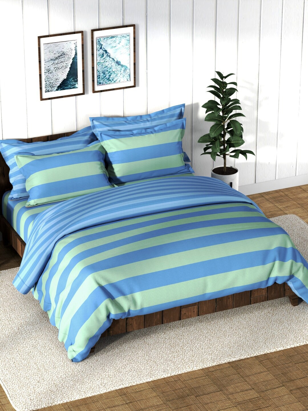 

Nautica Blue Striped Printed AC Room Cotton Bedding Set