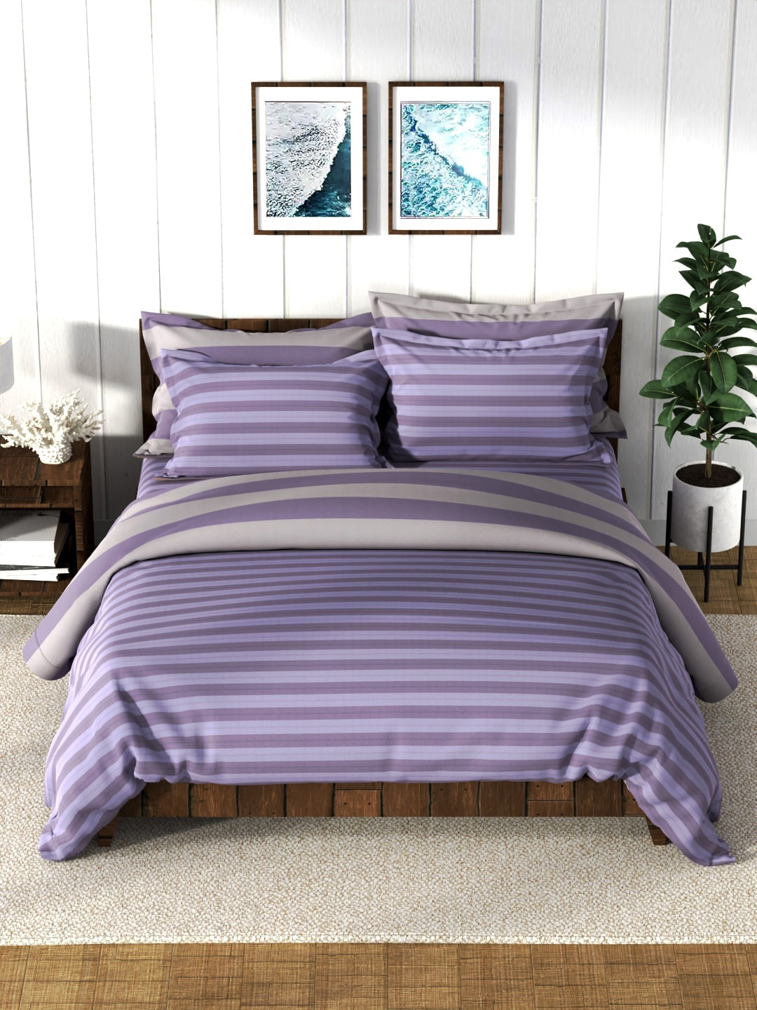 

Nautica Purple Striped Printed AC Room Cotton Bedding Set