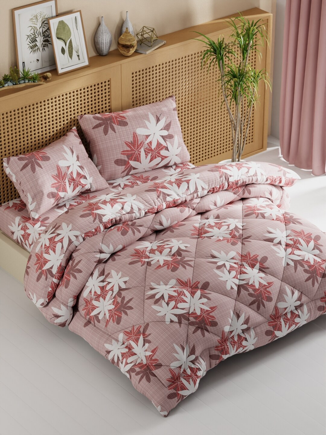 

BIANCA Pink & White Floral Cotton Fine Double King Bedding Set