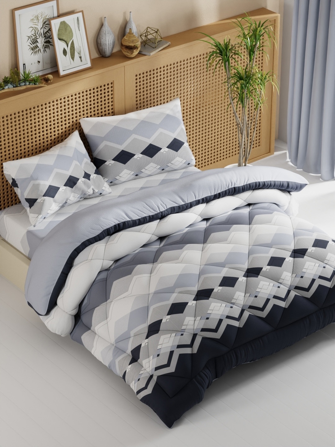 

BIANCA Grey & White Geometric Cotton Fine Double King Bedding Set