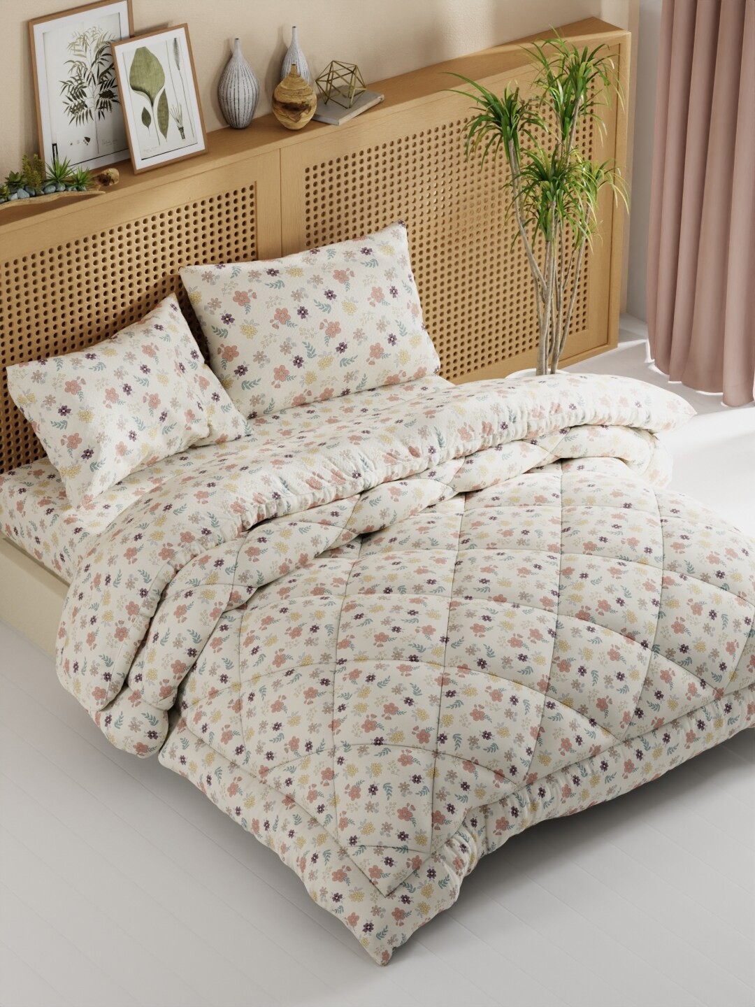 

BIANCA Cream Pink Geometric Printed AC Room Bedding Set