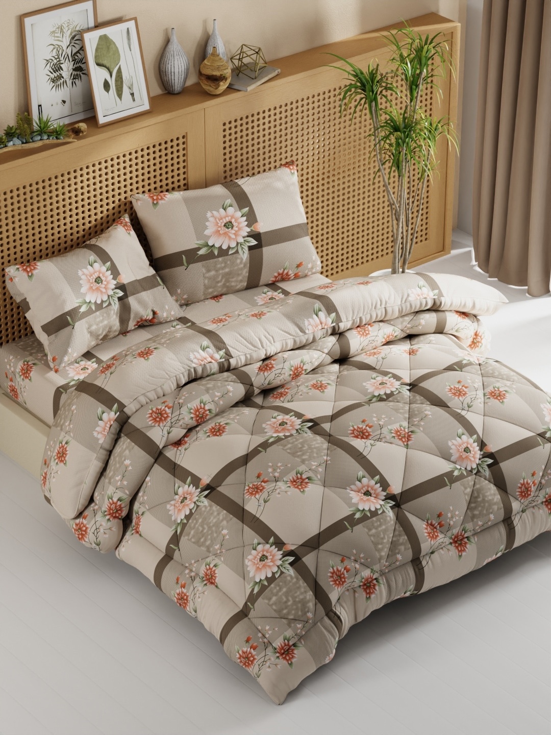

BIANCA Grey & Brown Floral Cotton Fine Double King Bedding Set