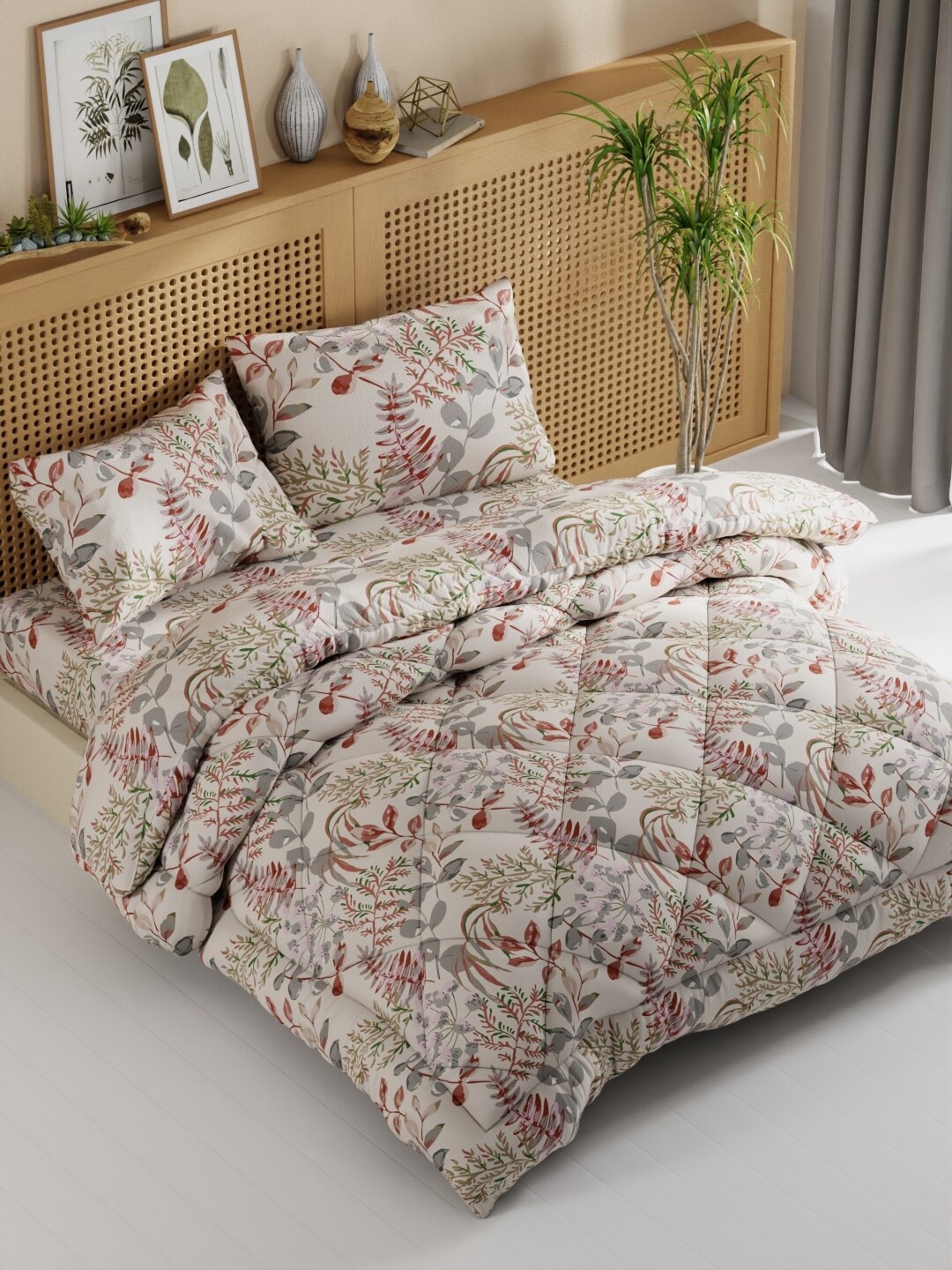 

BIANCA Off White & Grey Floral Cotton Fine Double King Bedding Set