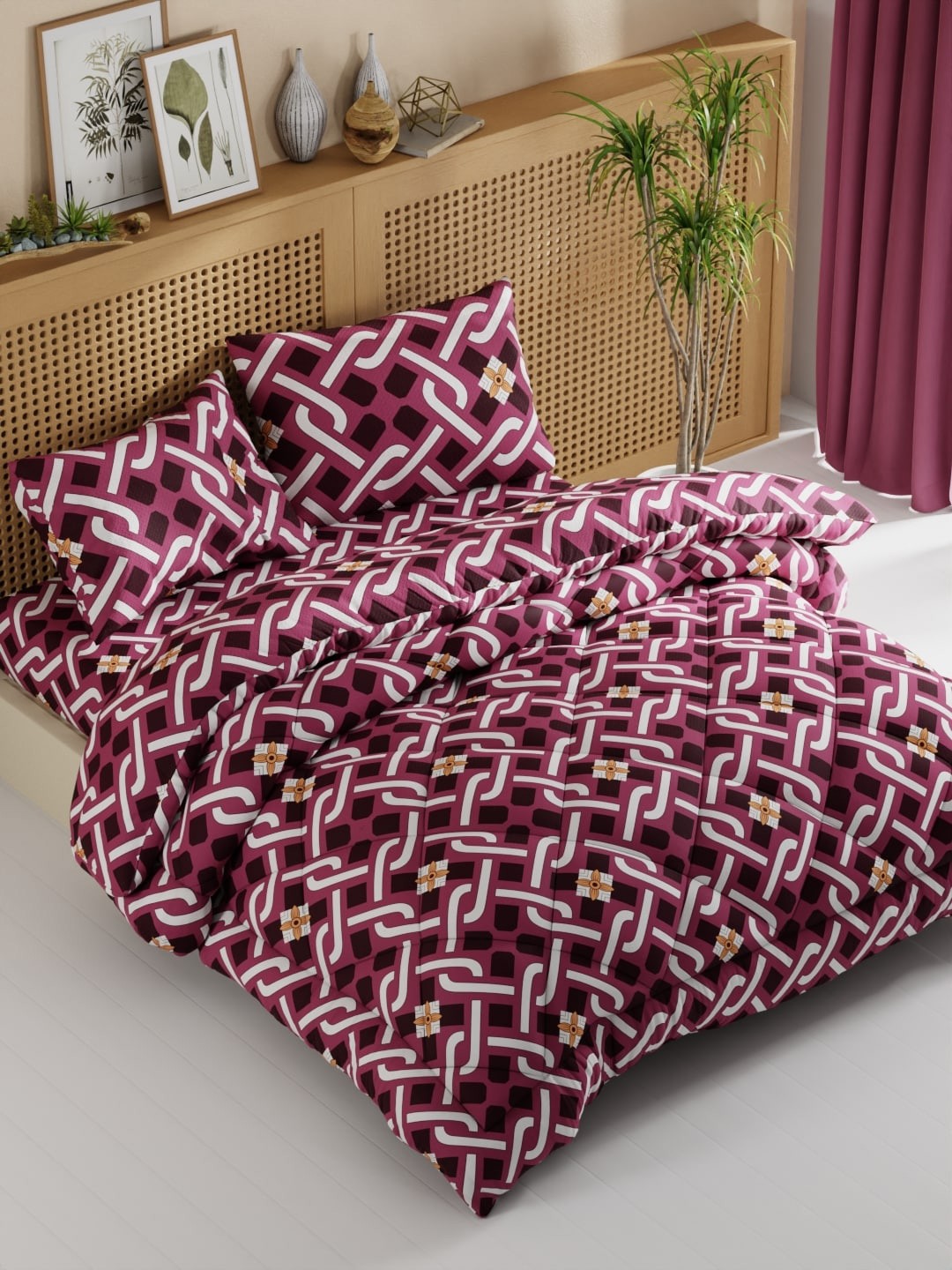 

BIANCA White Geometric Printed AC Room Bedding Set, Red