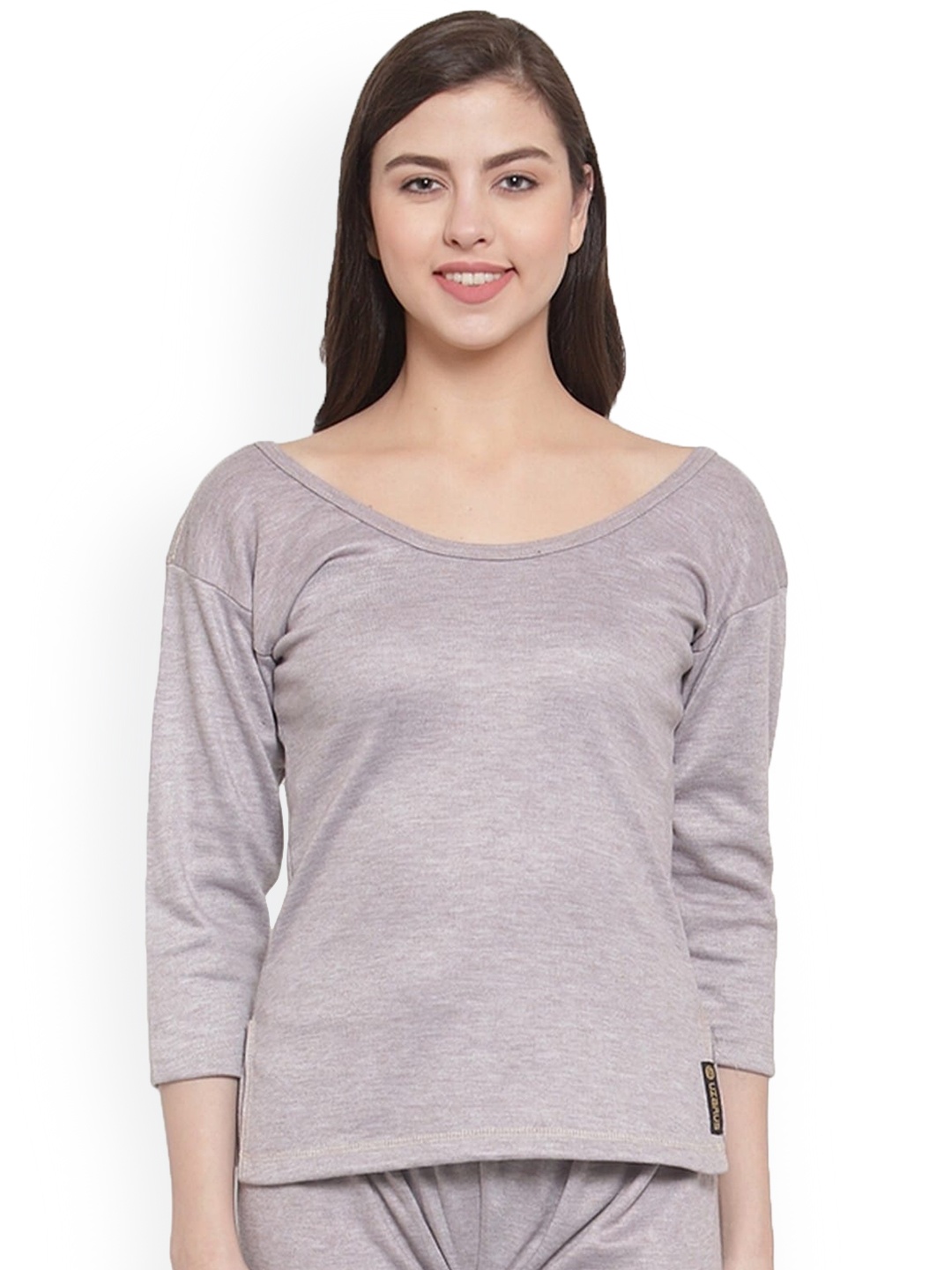 

UZARUS Round Neck Cotton Thermal Tops, Grey