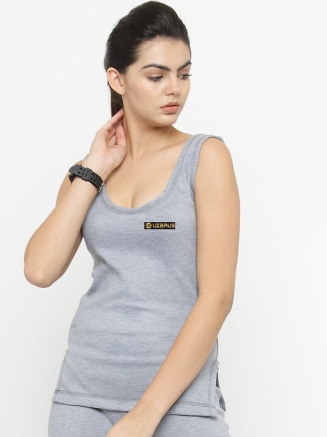 

UZARUS Women Scoop Neck Thermal Tops, Grey melange