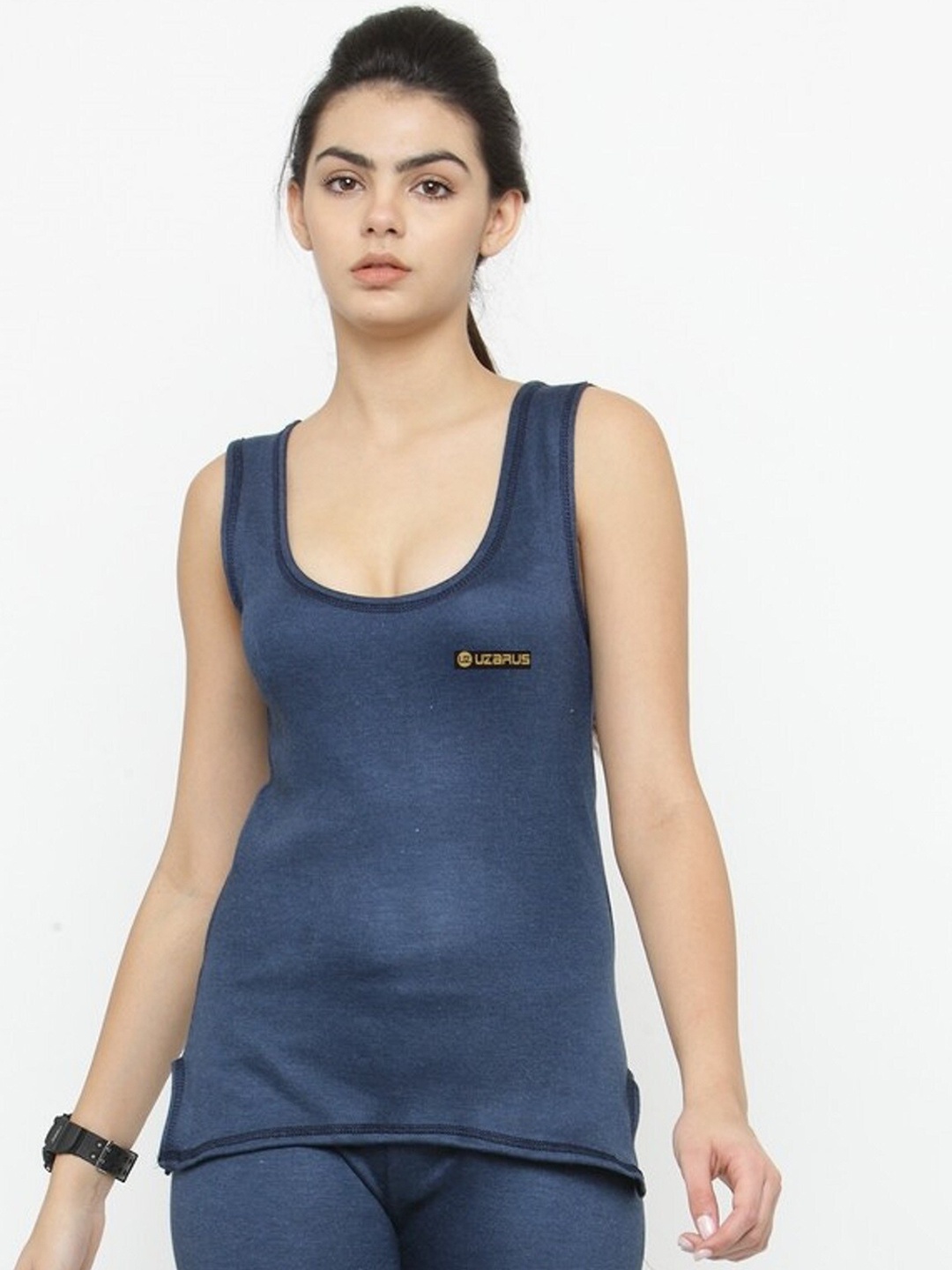 

UZARUS Scoop Neck Thermal Tops, Navy blue
