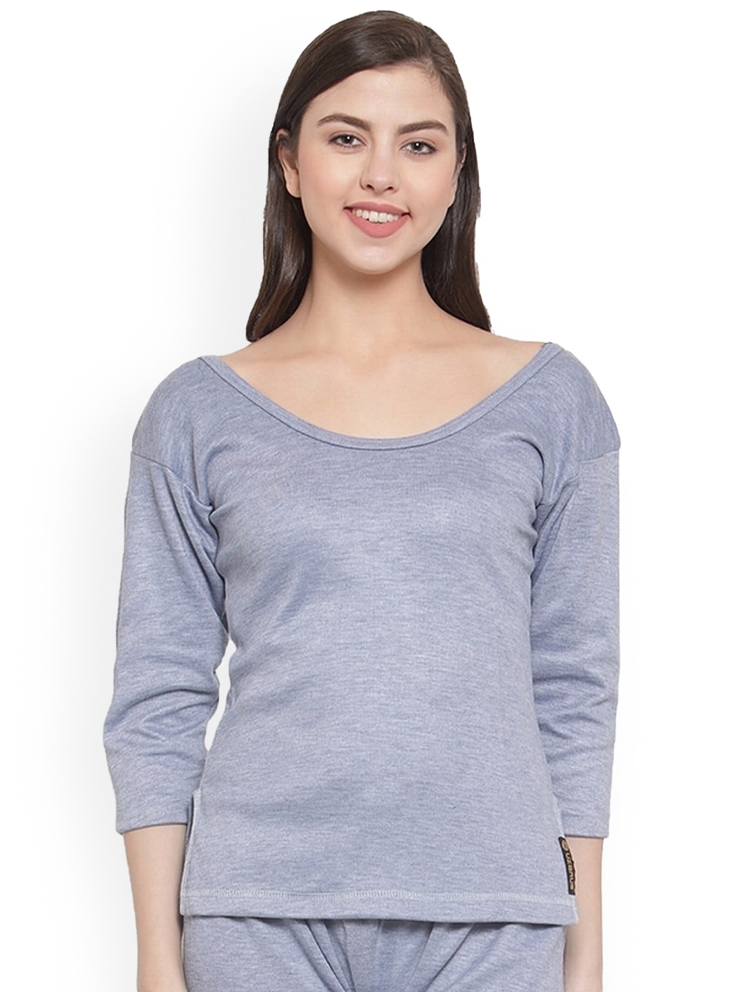 

UZARUS Round Neck Cotton Thermal Tops, Blue