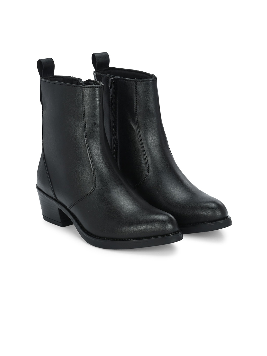 

Delize Women Mid Top Vegan Leather Block-Heeled Regular Boots, Black