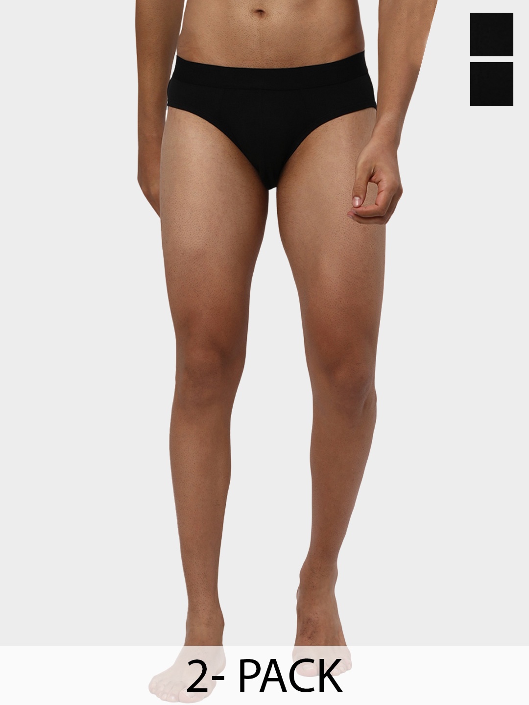 

R&B Men Pack Of 2 Low-Rise Cotton Basic Briefs 8909006053442, Black