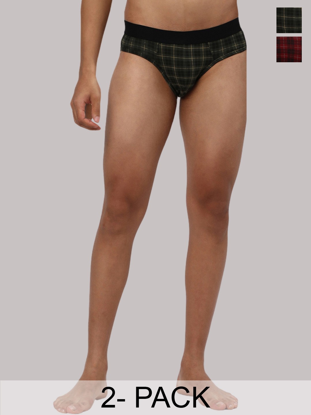 

R&B Men Pack Of 2 Checked Cotton Basic Briefs 8909006053640, Red