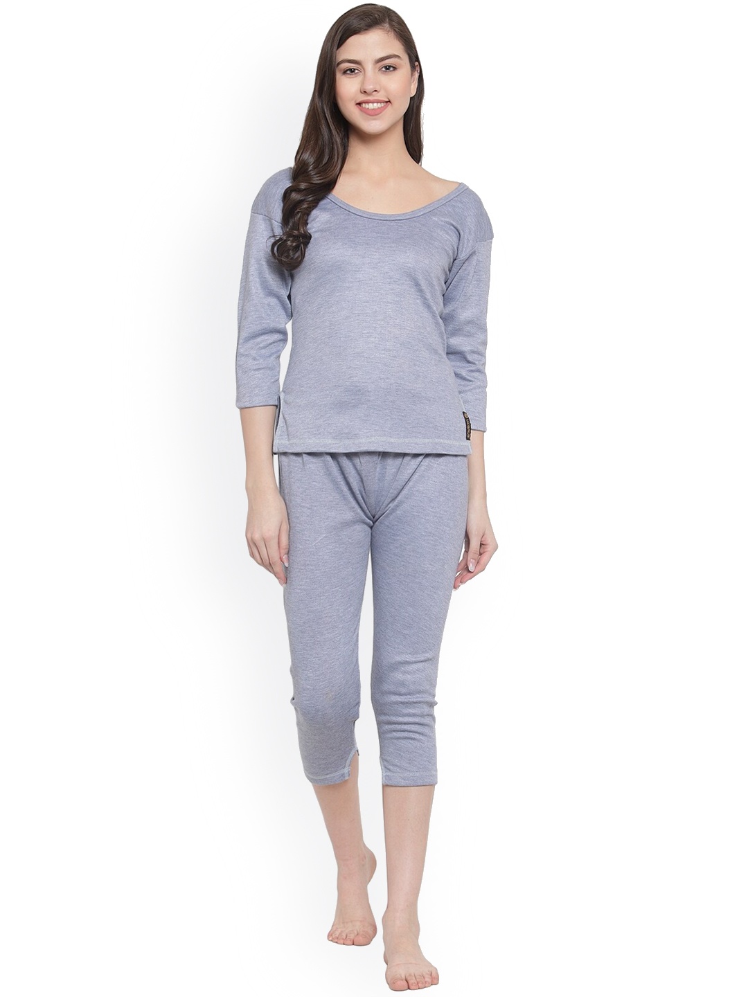 

UZARUS Round Neck Cotton Top & Capri, Blue
