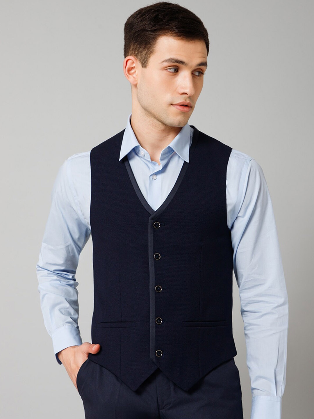 

Cantabil V Neck Sleeveless Waistcoat, Navy blue