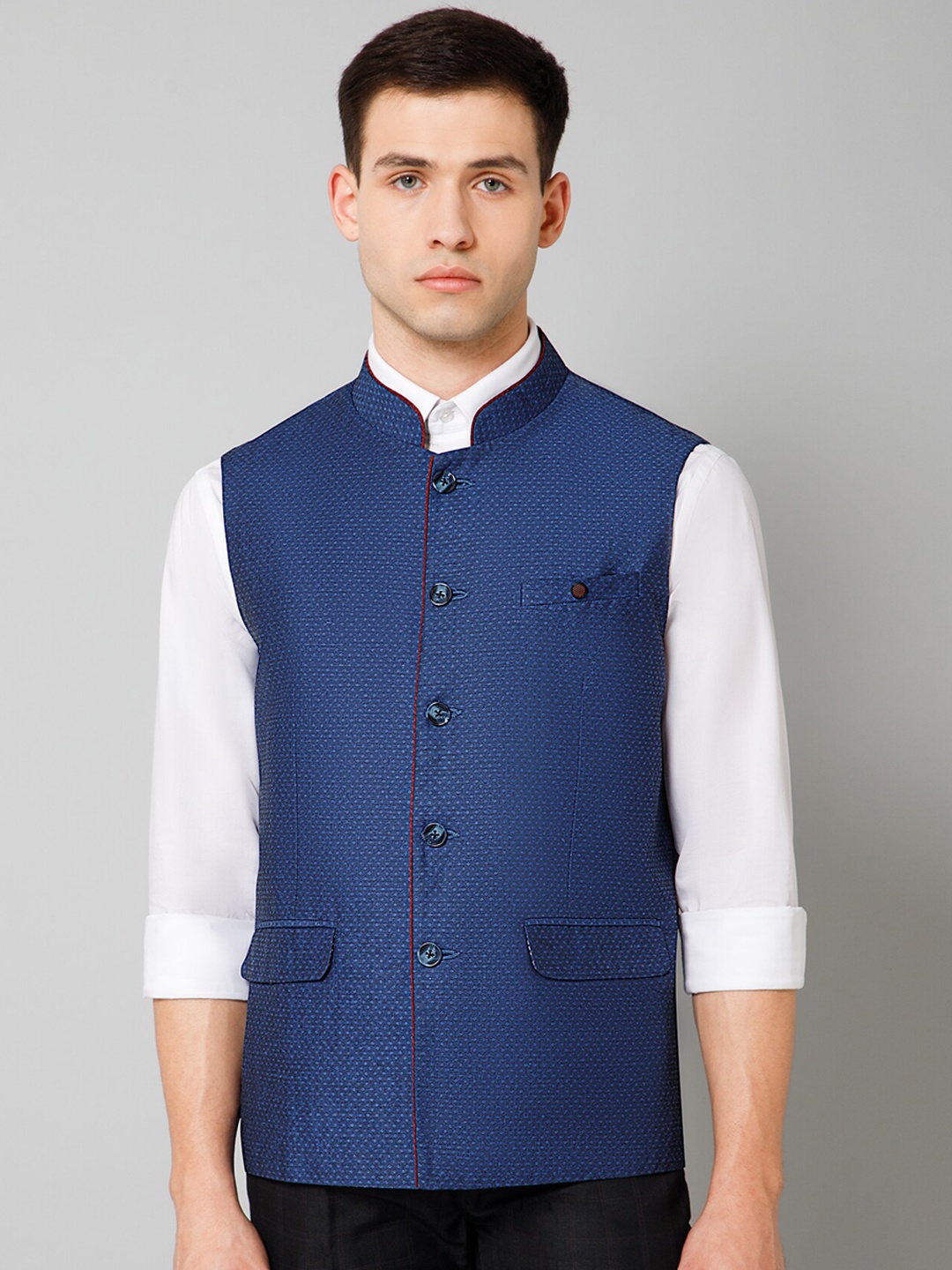 

Cantabil Self Design Nehru Jacket, Blue