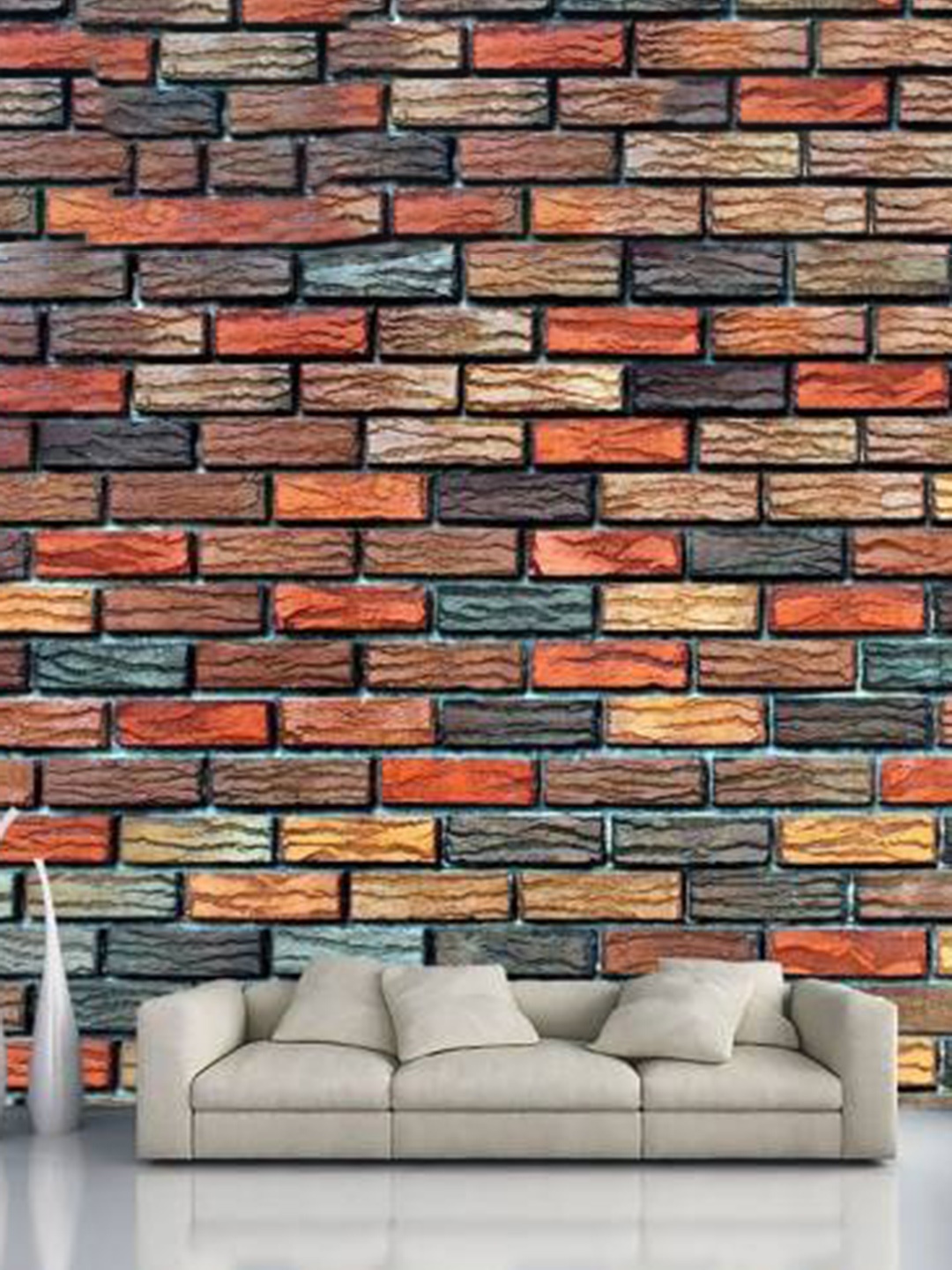 KAAF Red & Yellow Printed Bricks Printed Self-Adhesive Wallpaper