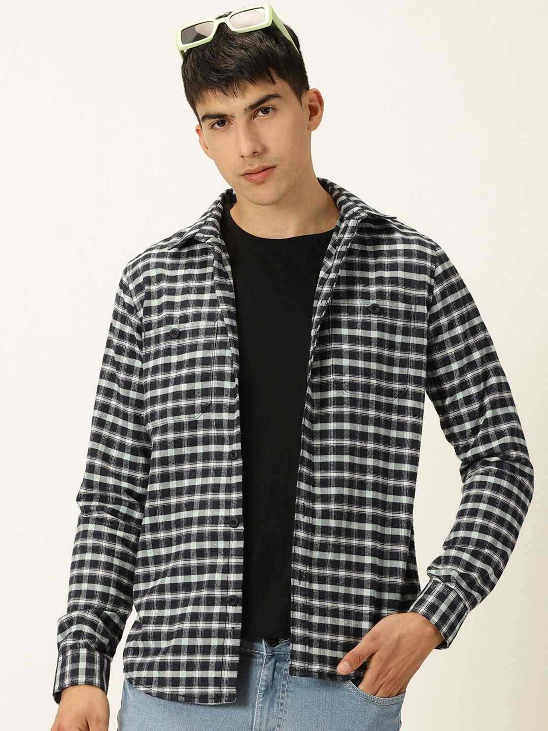

Thomas Scott Smart Slim Fit Gingham Checked Flannel Weave Shirt, Green