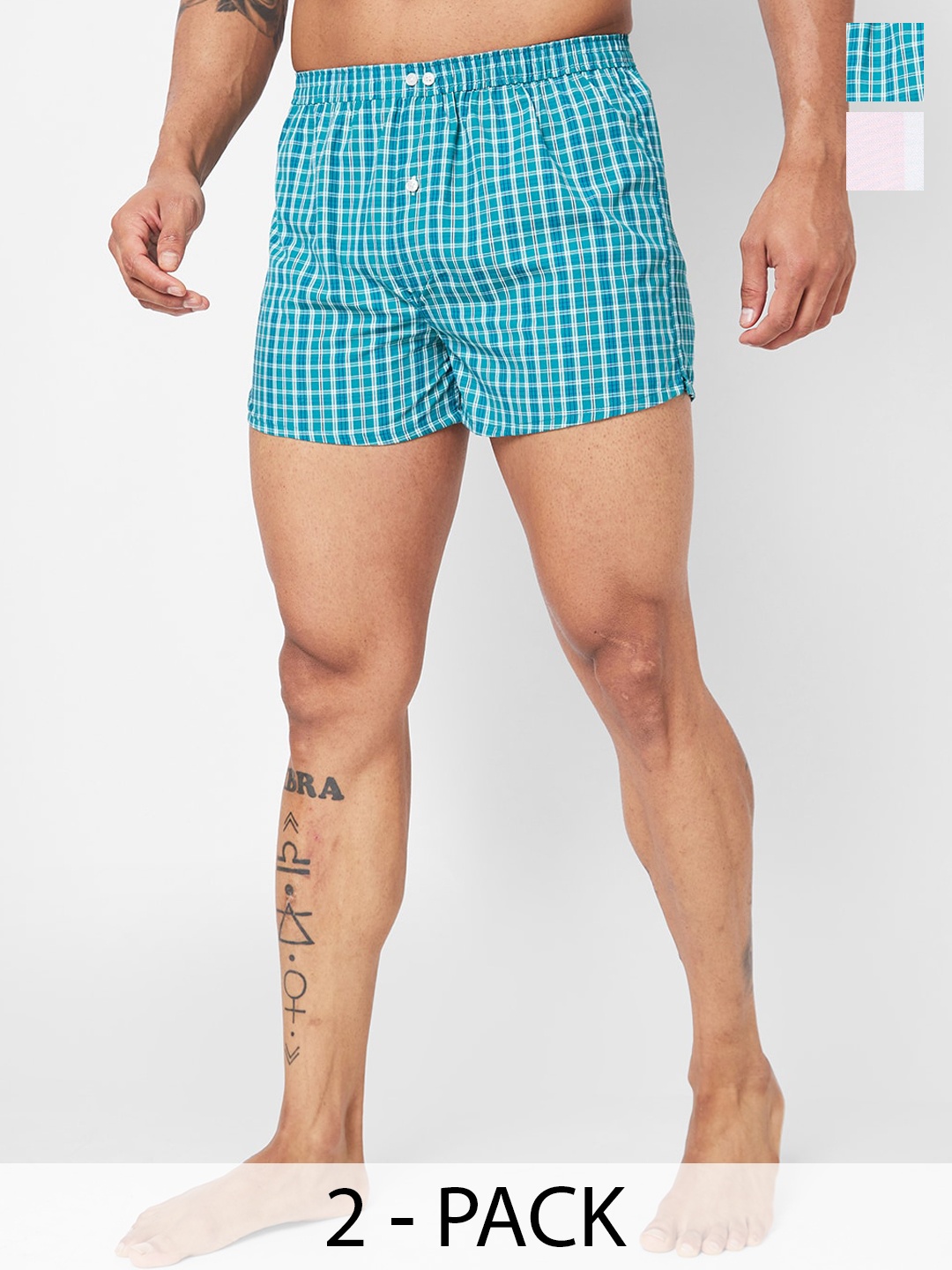 

VASTRADO Pack of 2 Checked Pure Cotton Boxers MB3501A, Green