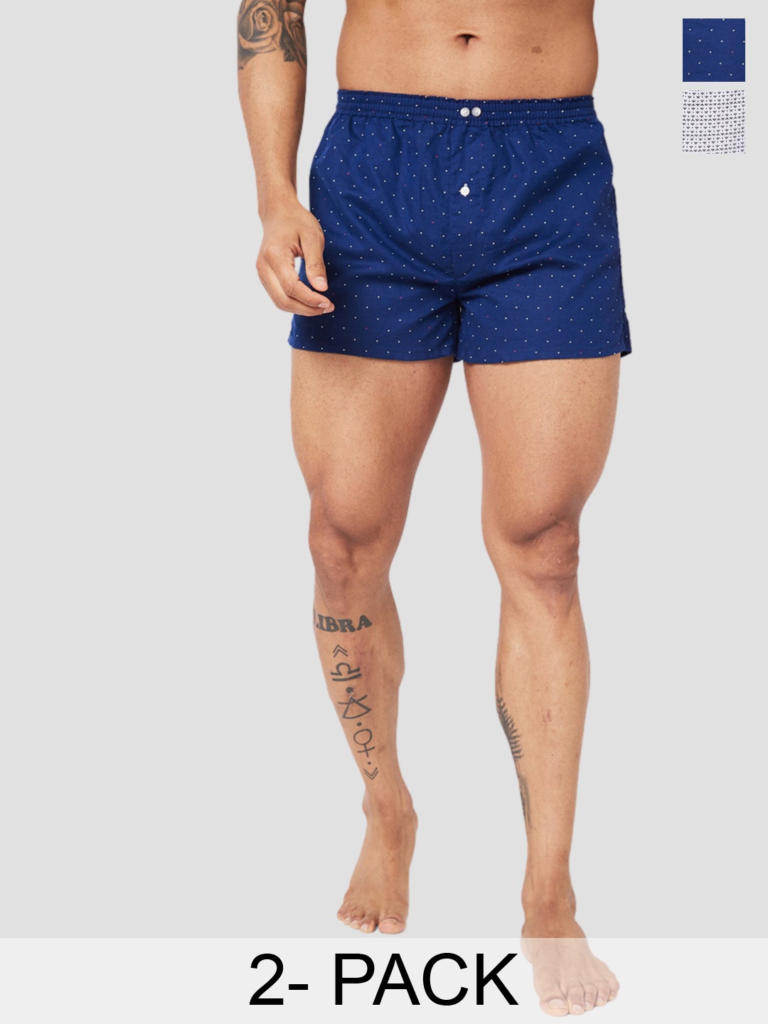 

VASTRADO Pack of 2 Printed Pure Cotton Boxers MB3498A, Navy blue