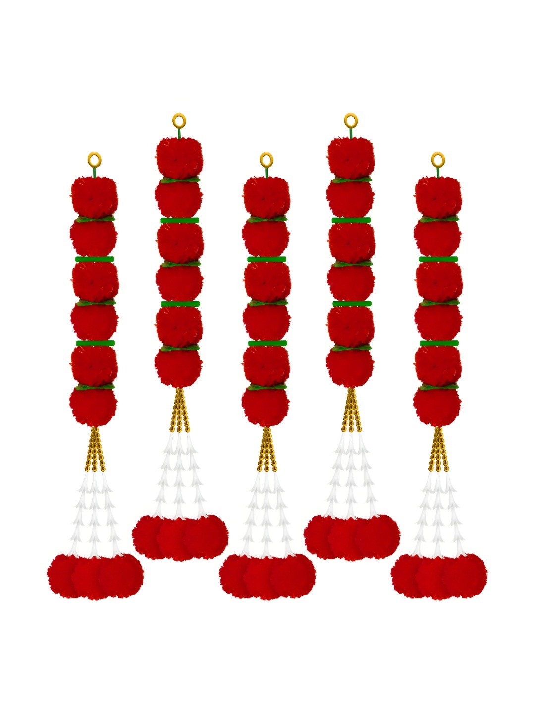 iHandikart Red 5 Pieces Hanging Marigold With Rajnigandha Garland Artificial Flower