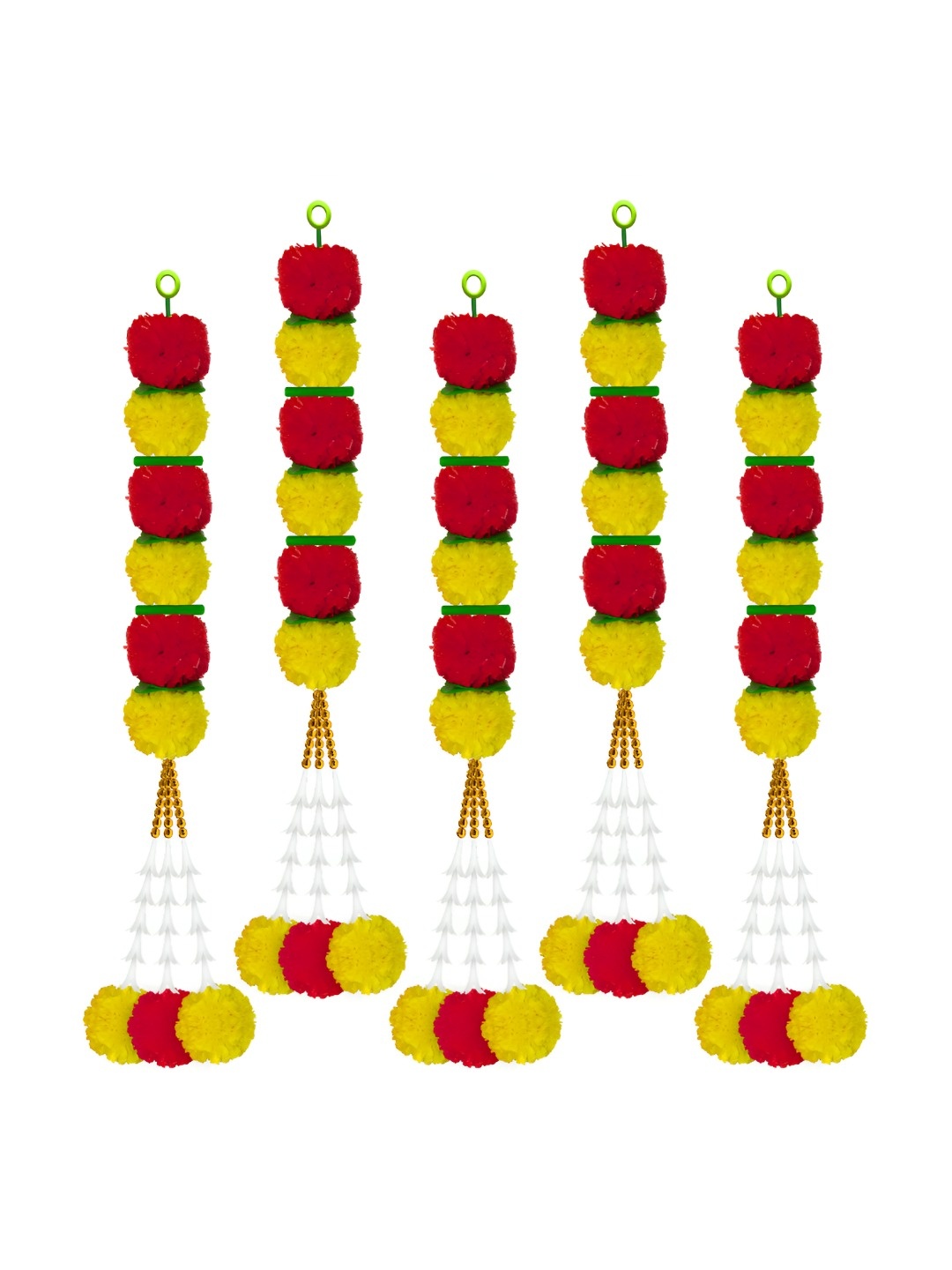 iHandikart Red & Yellow 5-Pcs Hanging Marigold Artificial Flower