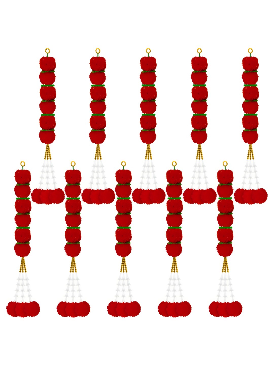 iHandikart Red& White 10-Pcs Hanging Marigold Artificial Flower