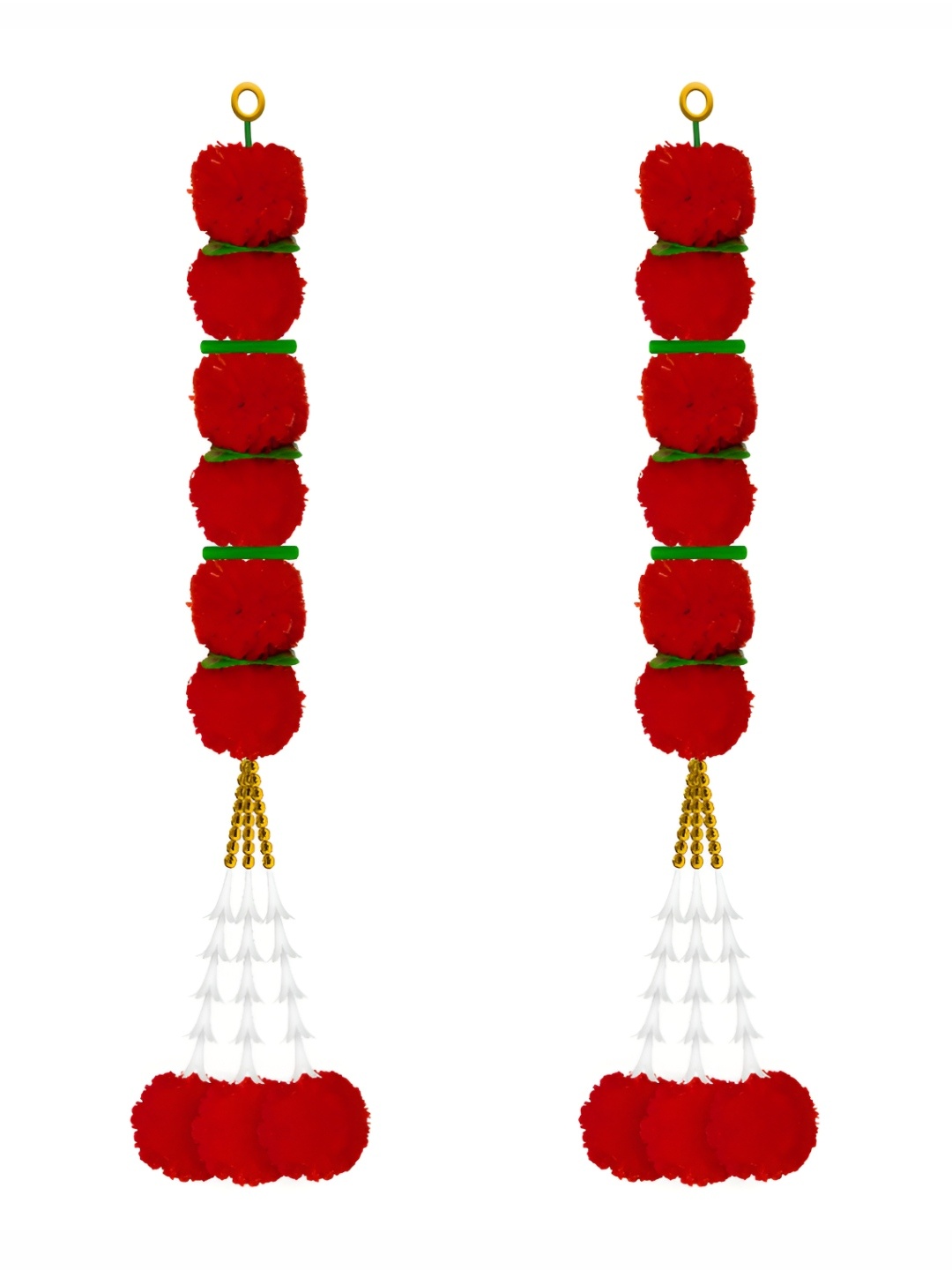 

iHandikart Red& Green 2-Pcs Hanging Marigold Artificial Flower