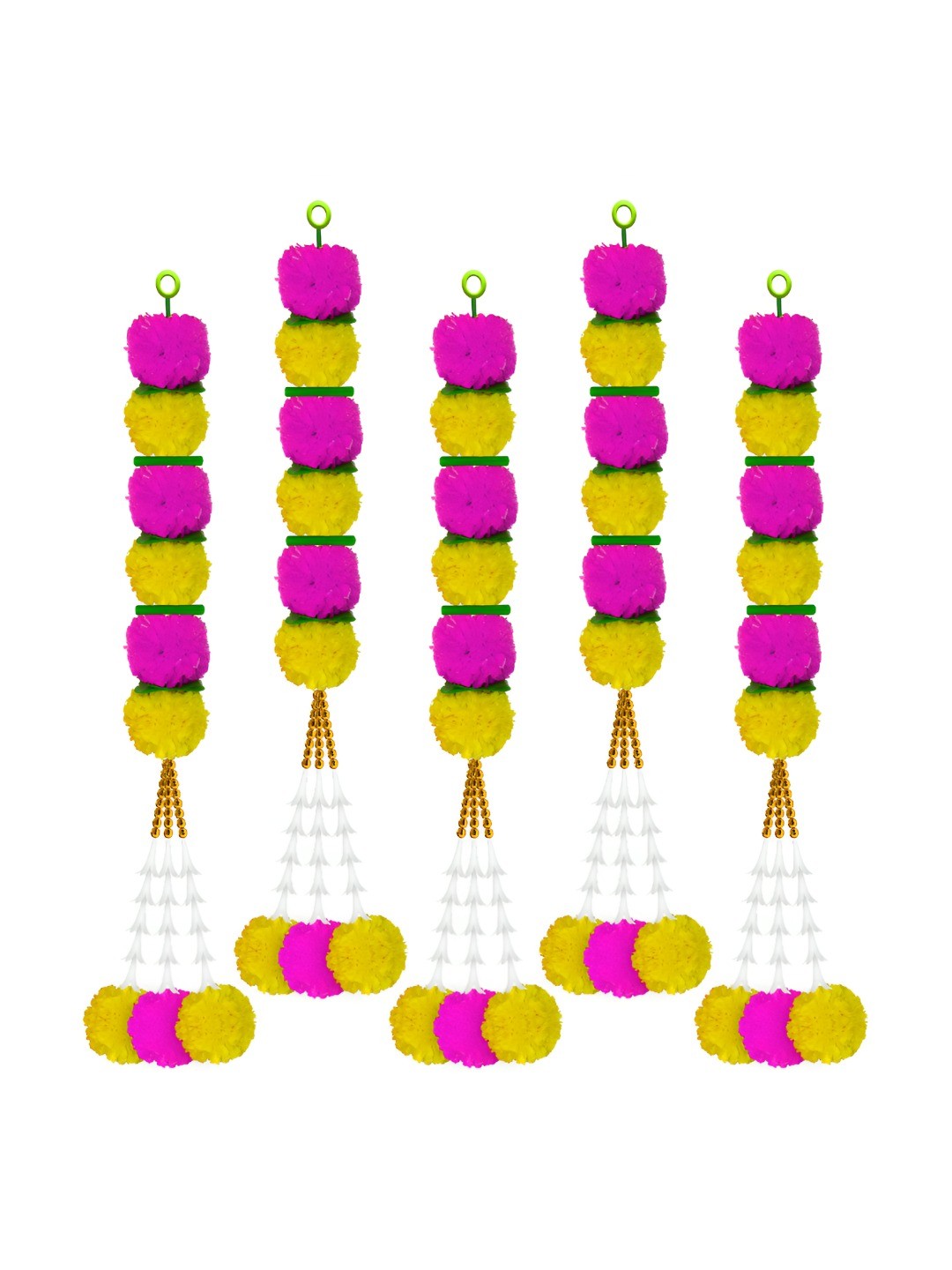 

iHandikart Pink& Yellow 5-Pcs Hanging Marigold Artificial Flower