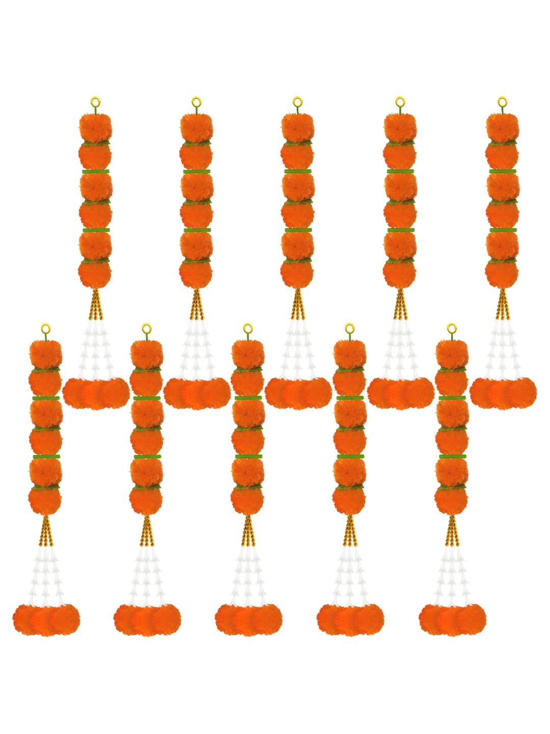 

iHandikart Orange& Green 10-Pcs Hanging Marigold Artificial Flower