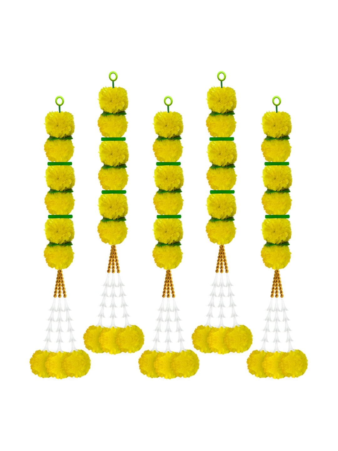 

iHandikart Yellow& Green 5-Pcs Hanging Marigold Artificial Flower