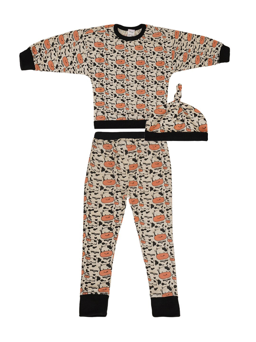 

Creative Kids Infants Girls Printed Pure Cotton Sweatshirt With Trouser & Cap, White