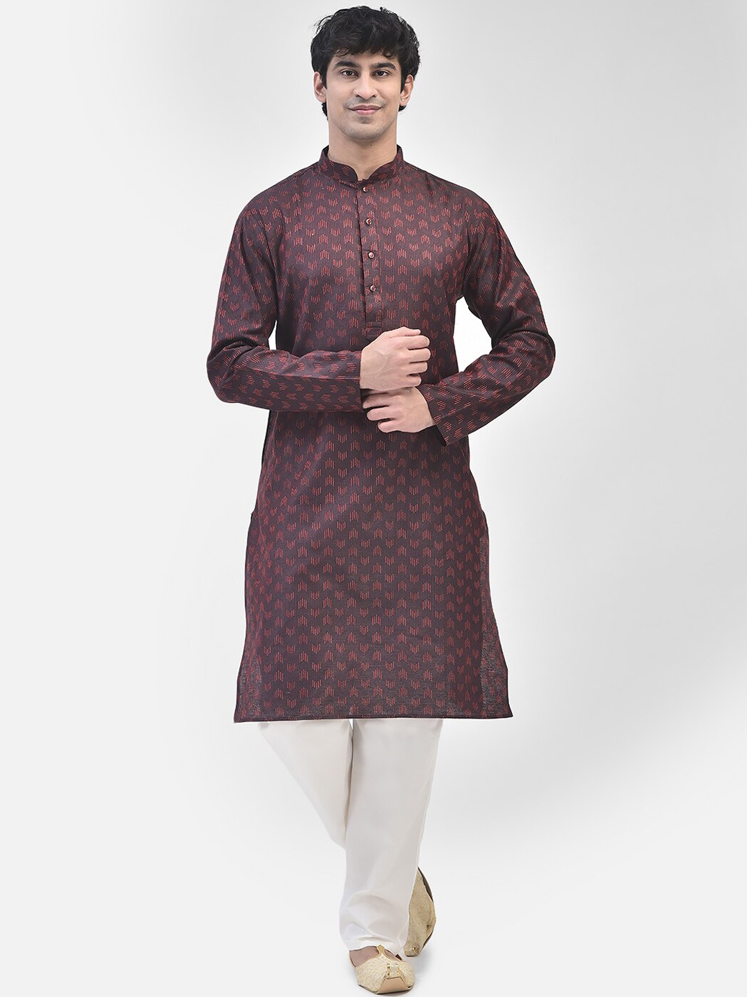 

SG LEMAN Woven Design Kurta with Pyjamas, Maroon