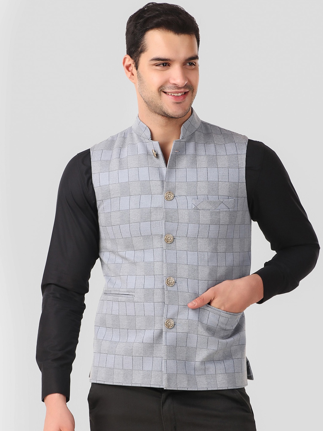 

YOUNG CLUB CLASSIC Men Grey Woollen Varsity Jacket