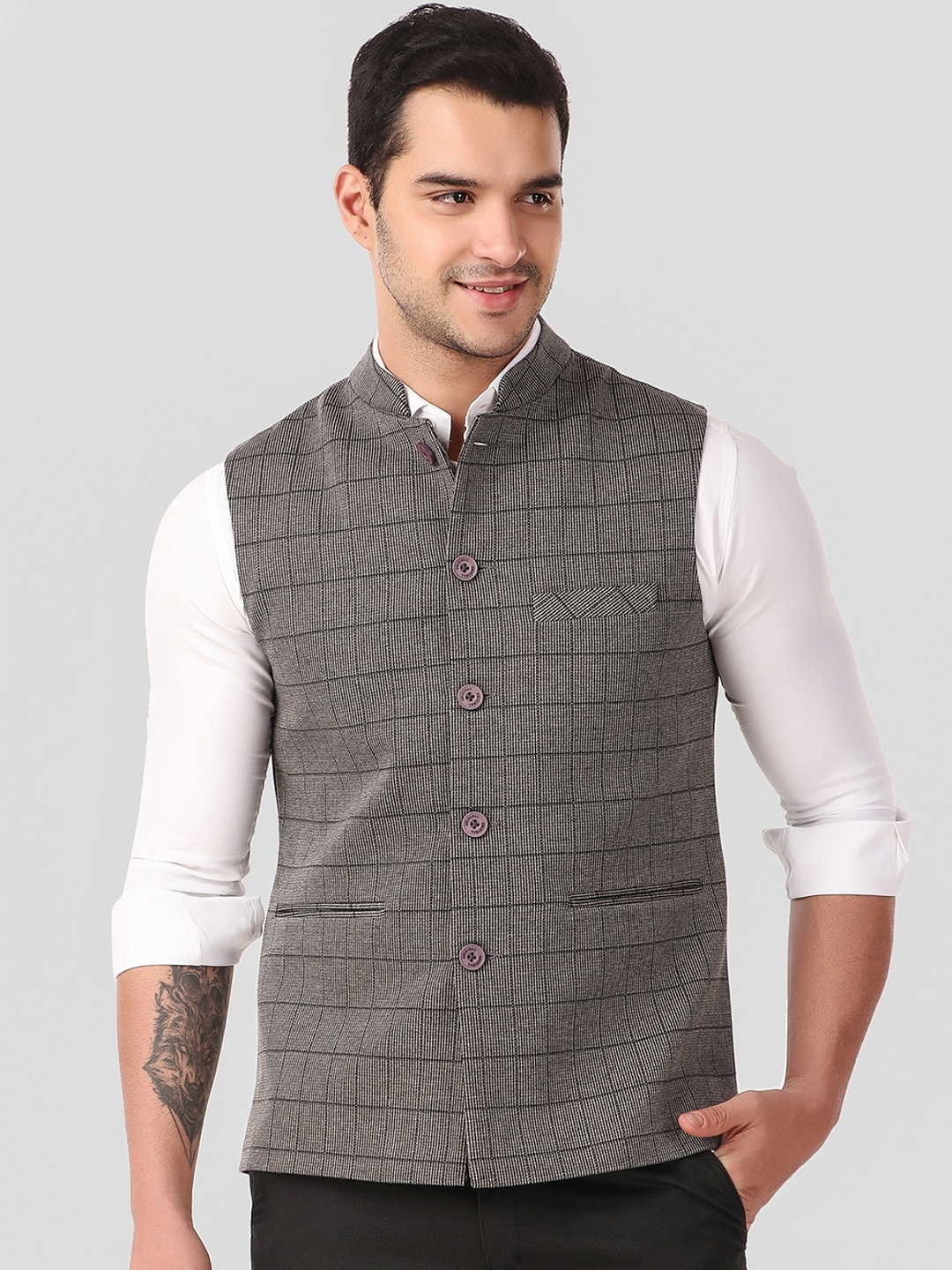 

YOUNG CLUB CLASSIC Men Grey Woollen Varsity Jacket