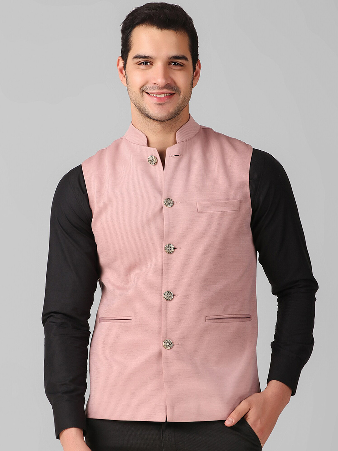 

YOUNG CLUB CLASSIC Self Design Woollen Nehru Jacket, Pink