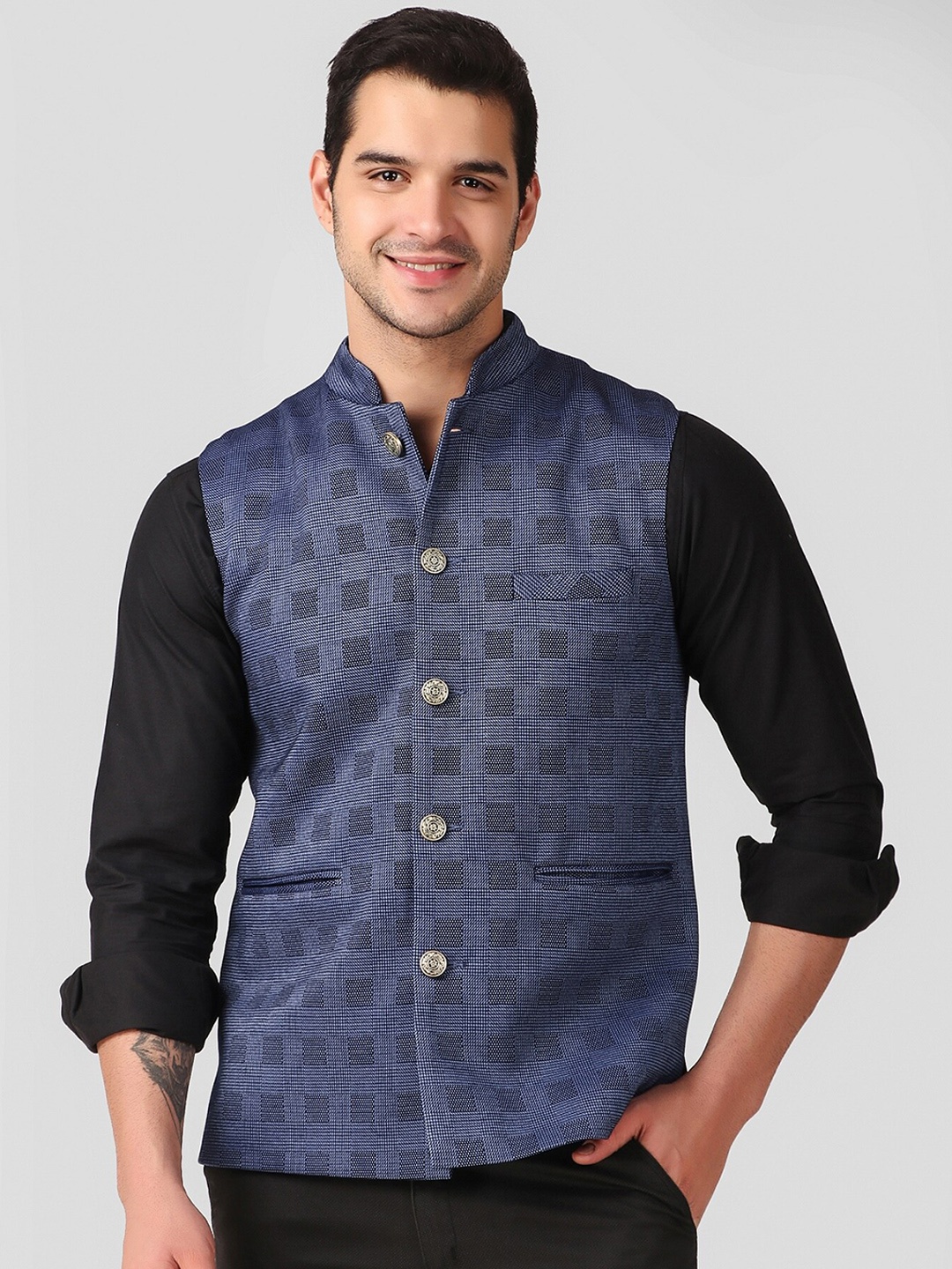 

YOUNG CLUB CLASSIC Men Navy Blue Woollen Varsity Jacket