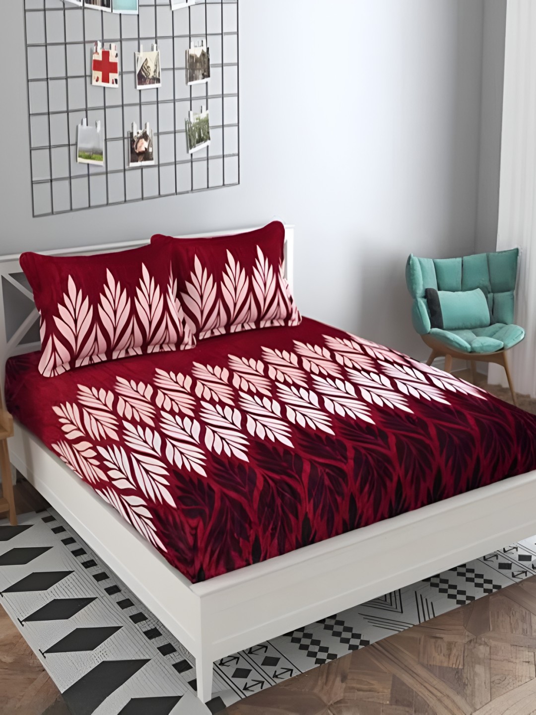 

Furnistitchs Maroon Floral 300 TC King Bedsheet with 2 Pillow Covers