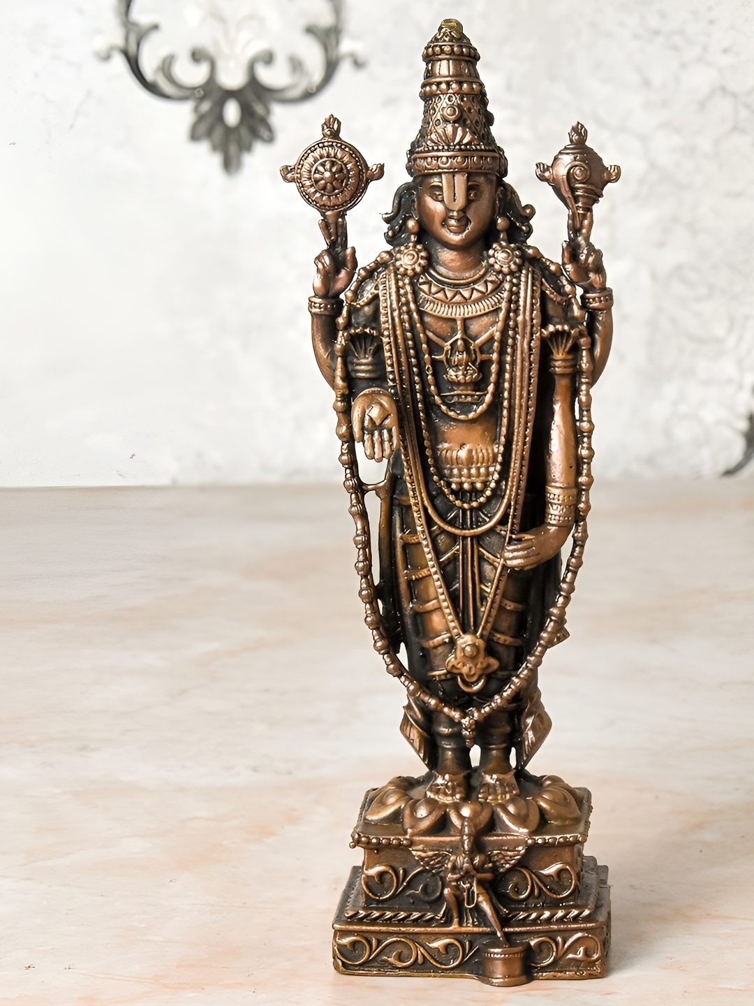 

Bhimonee Decor Copper Toned Balaji Idol With Garuda Idol Showpiece